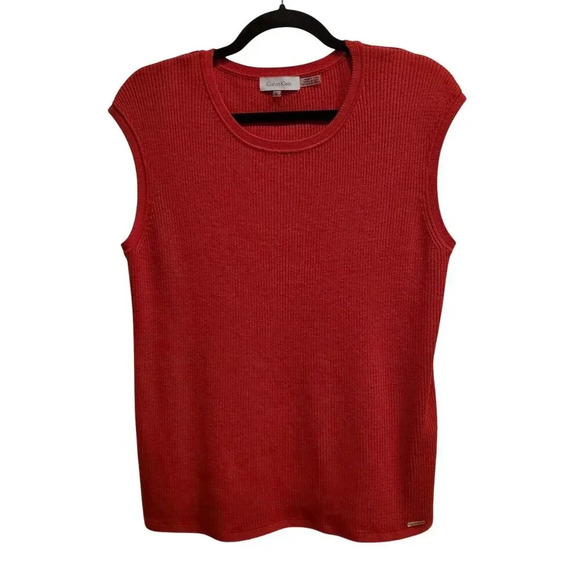 Calvin Klein Cool Red Crew Neck Sleeveless Shell Sweater Vest Top XL - Picture 1 of 11